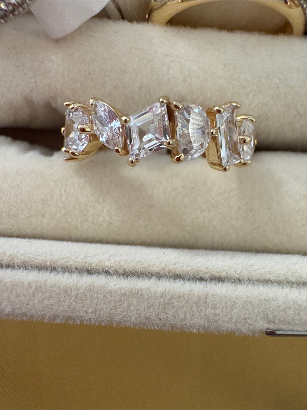 Gold Multi-Cut Crystal Women's Ring - Sparkling Clear Stones